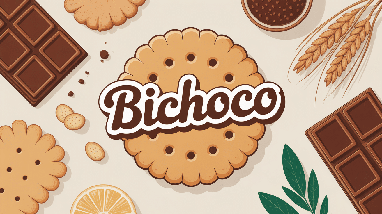 Biscuit Bichoco entouré d'ingrédients chocolat et blé