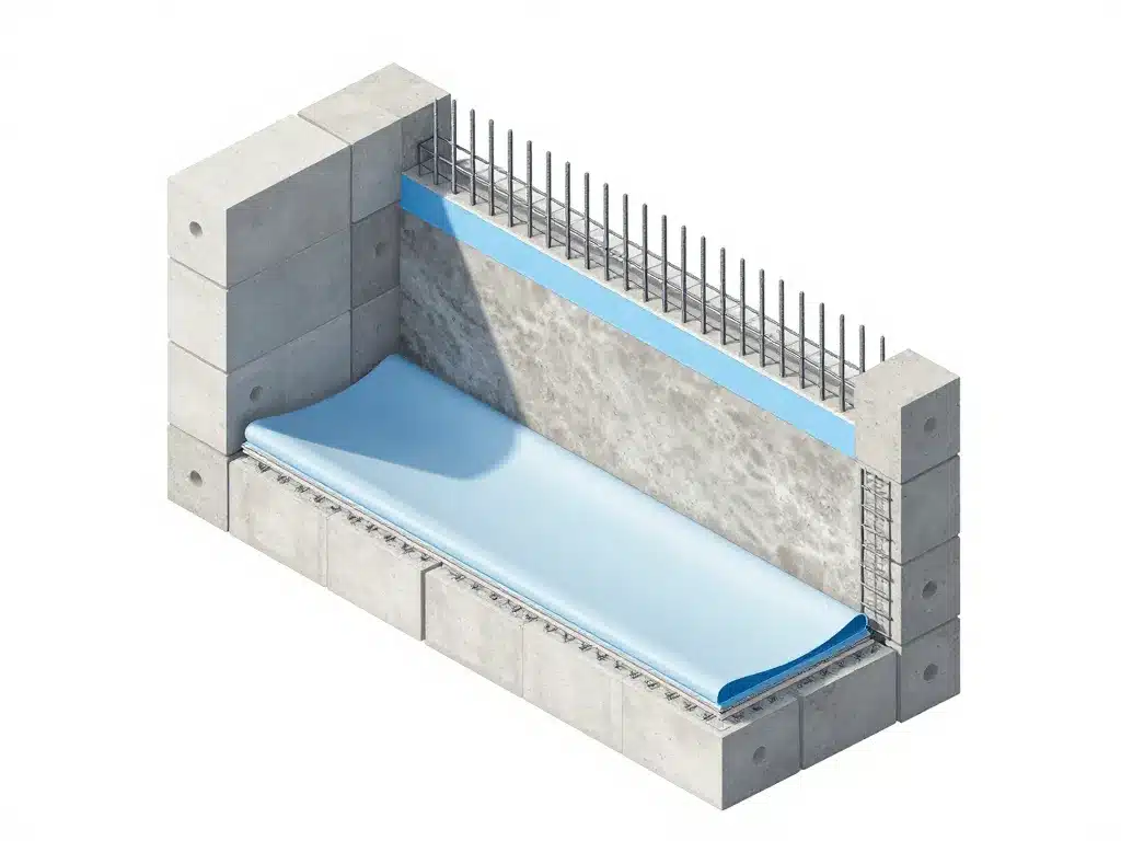 Schéma bloc polystyrène piscine structure coupe