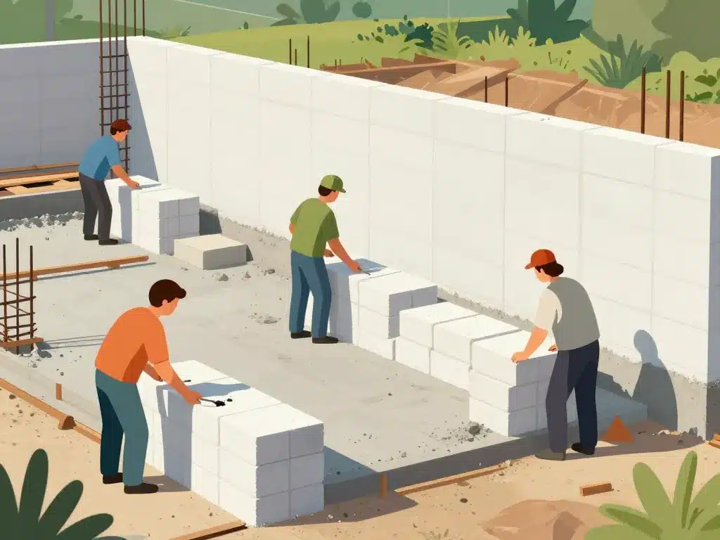 Processus installation bloc polystyrène piscine chantier