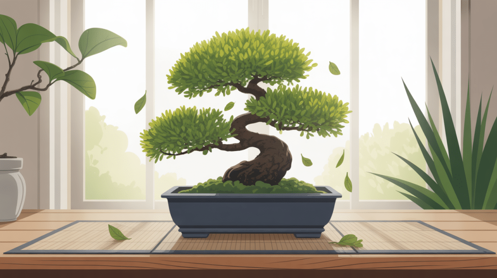 bonsai perd ses feuilles image centrale décor zen