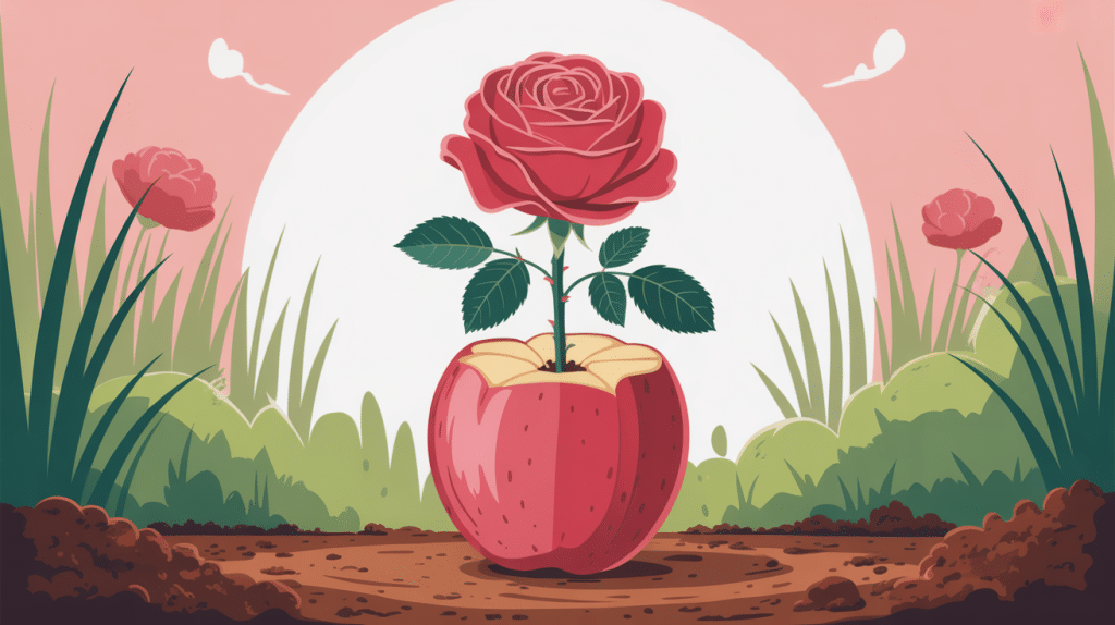 illustration bouture rosier pomme de terre sur sol fertile