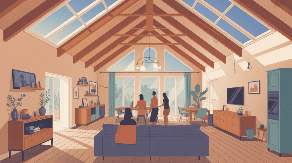 Coupe de maison avec comble aménagé lumineux