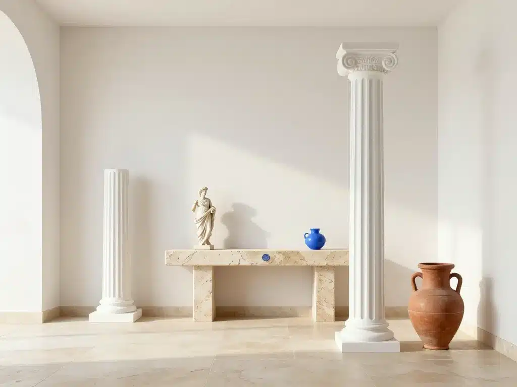 éléments emblématiques décoration grecque antique intérieur minimaliste