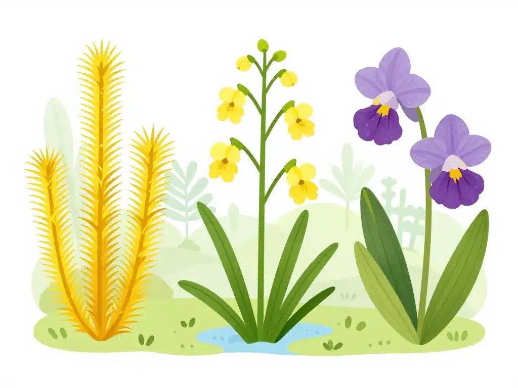 trois fleurs en u distinctes stylisées sur un fond botanique