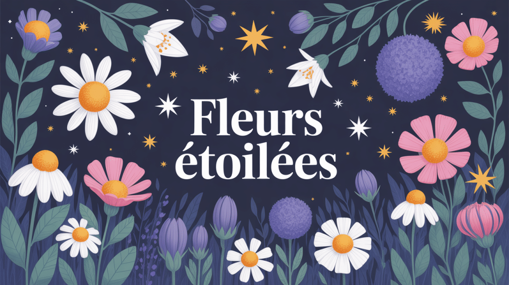 illustration fleurs étoilées jardin nocturne