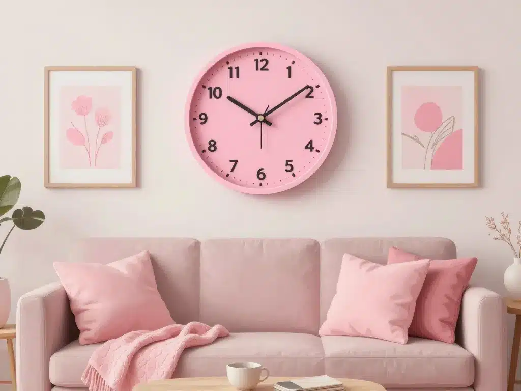 décoration salon horloge rose murale