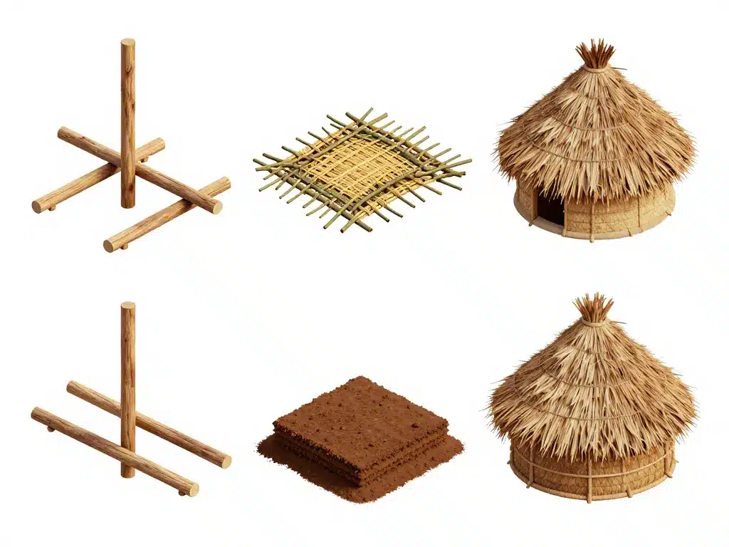 construction écologique de huttes africaines avec matériaux naturels