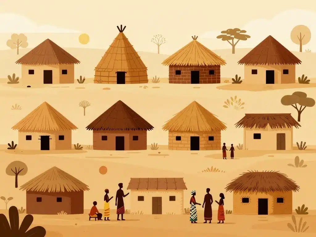 panorama de huttes africaines aux formes variées