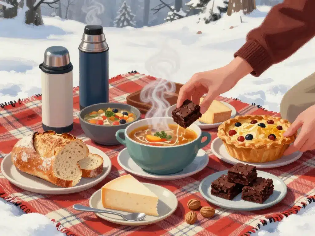 plats chauds et gourmandises pour pique nique hiver