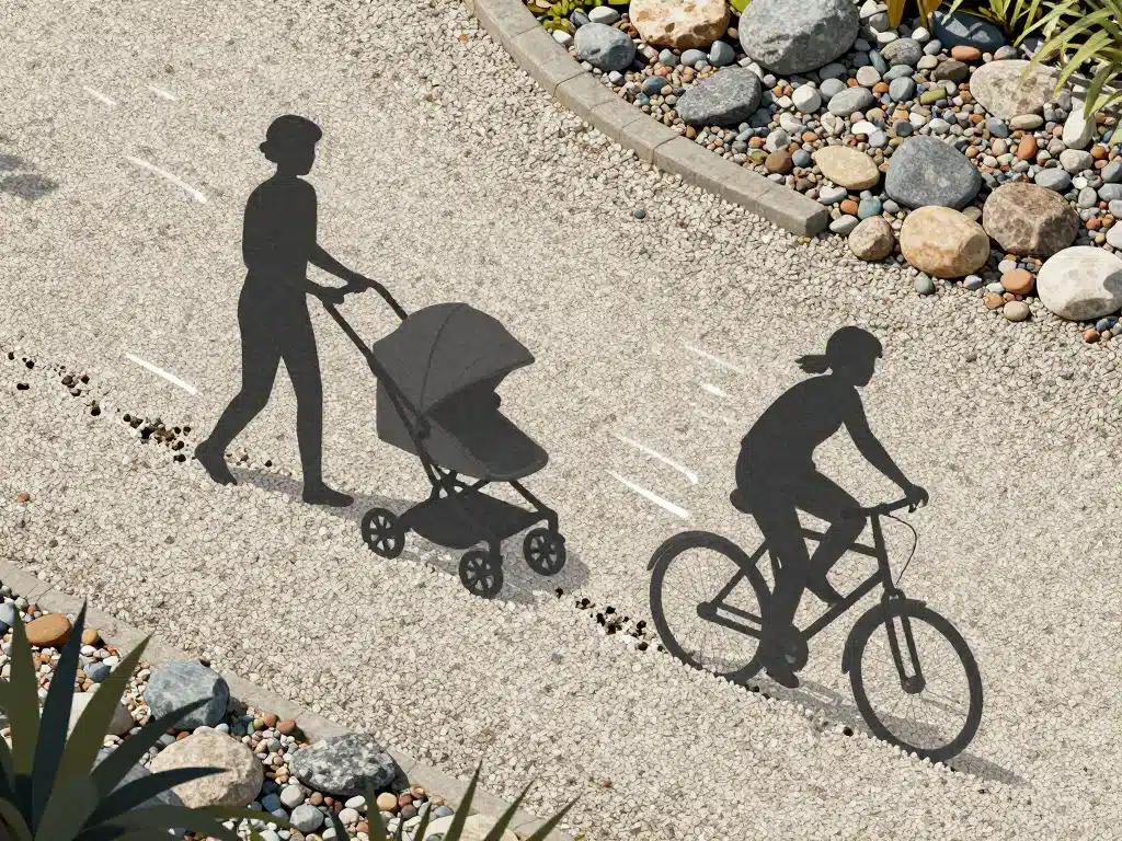 inconvénient gravier stabilisé difficultés poussette vélo