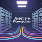 Illustration stylisée de jarretières fibre optique entre équipements