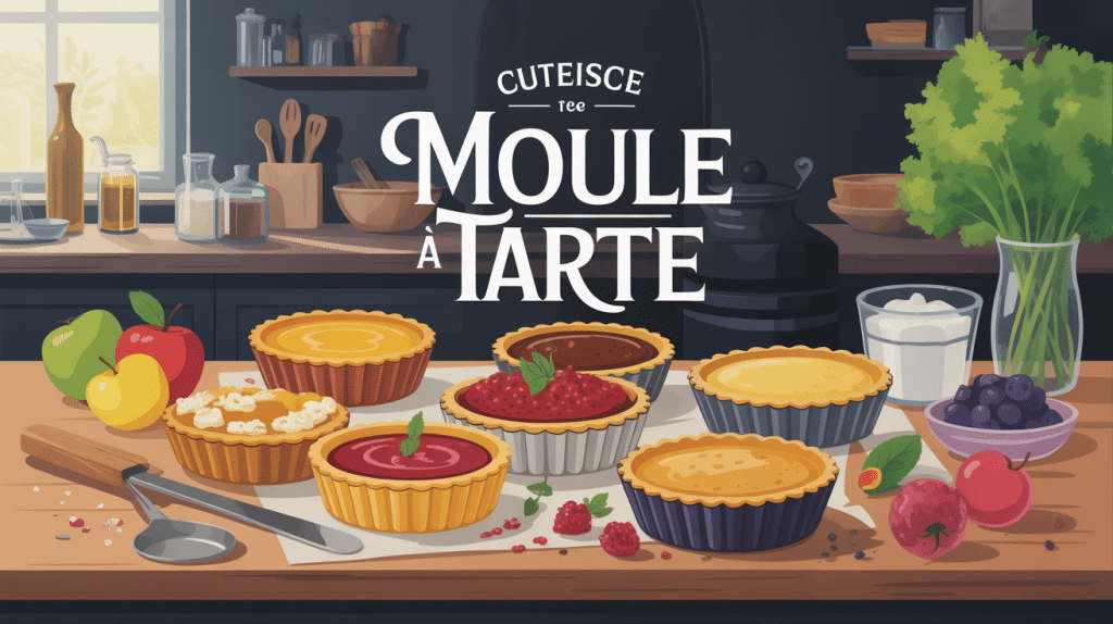 moule a tarte et ustensiles sur plan de travail