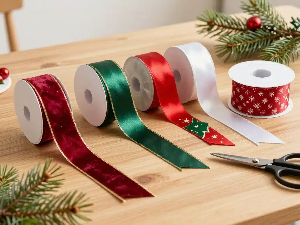 rubans pour noeud sapin de noel sur table