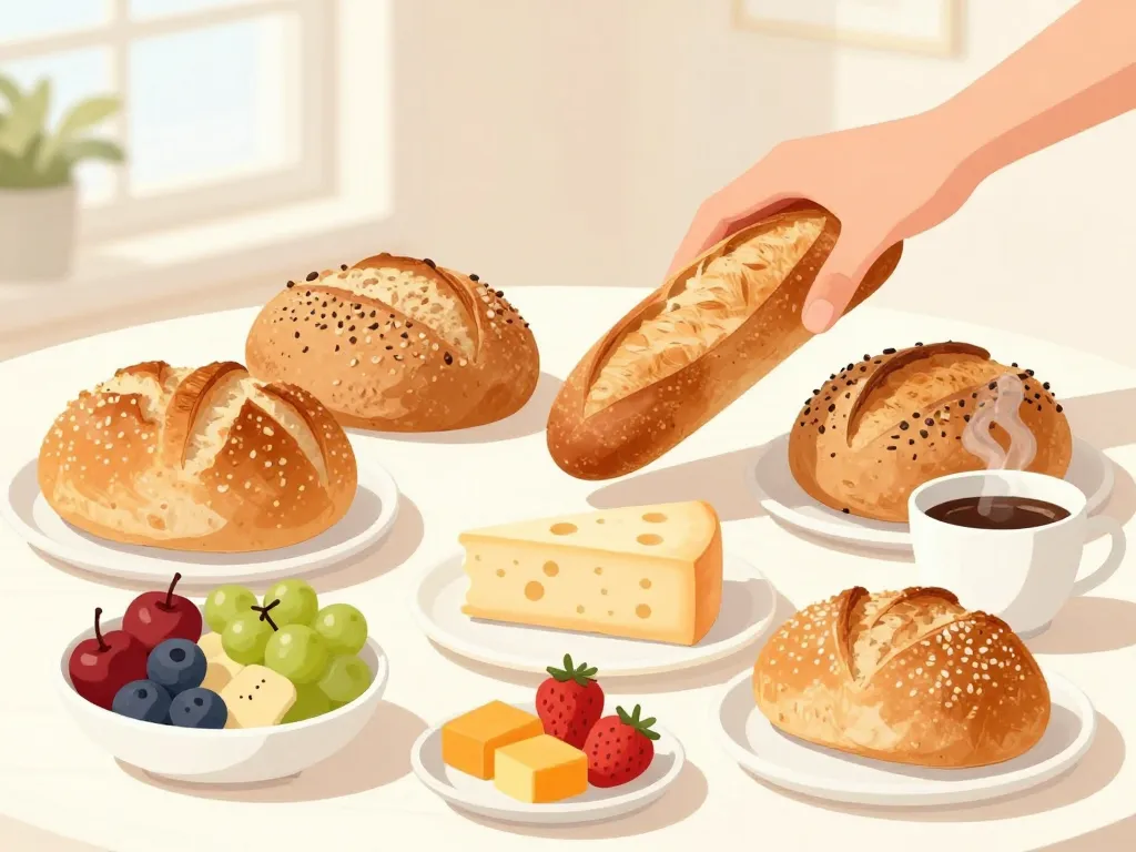 différents pains pour petit déjeuner sur une table