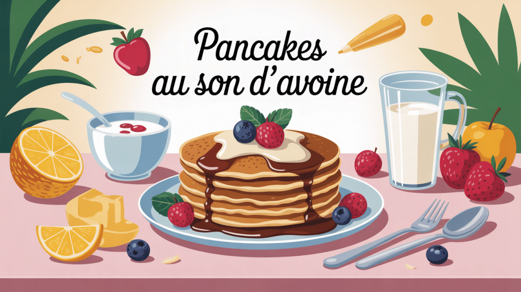 illustration pancakes son d'avoine avec yaourt et fruits