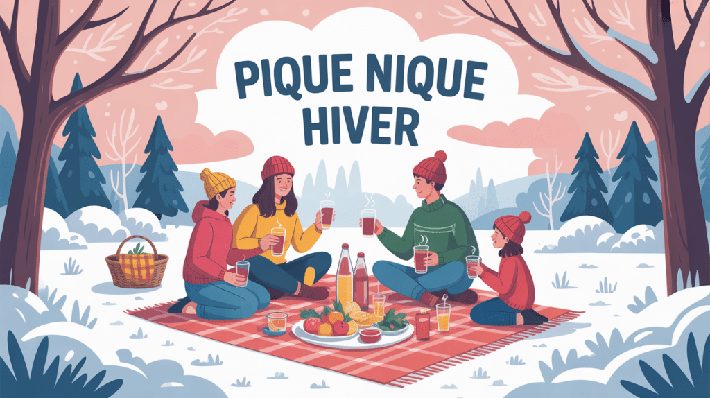 famille conviviale lors d'un pique nique hiver en nature