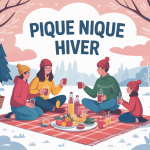 famille conviviale lors d'un pique nique hiver en nature