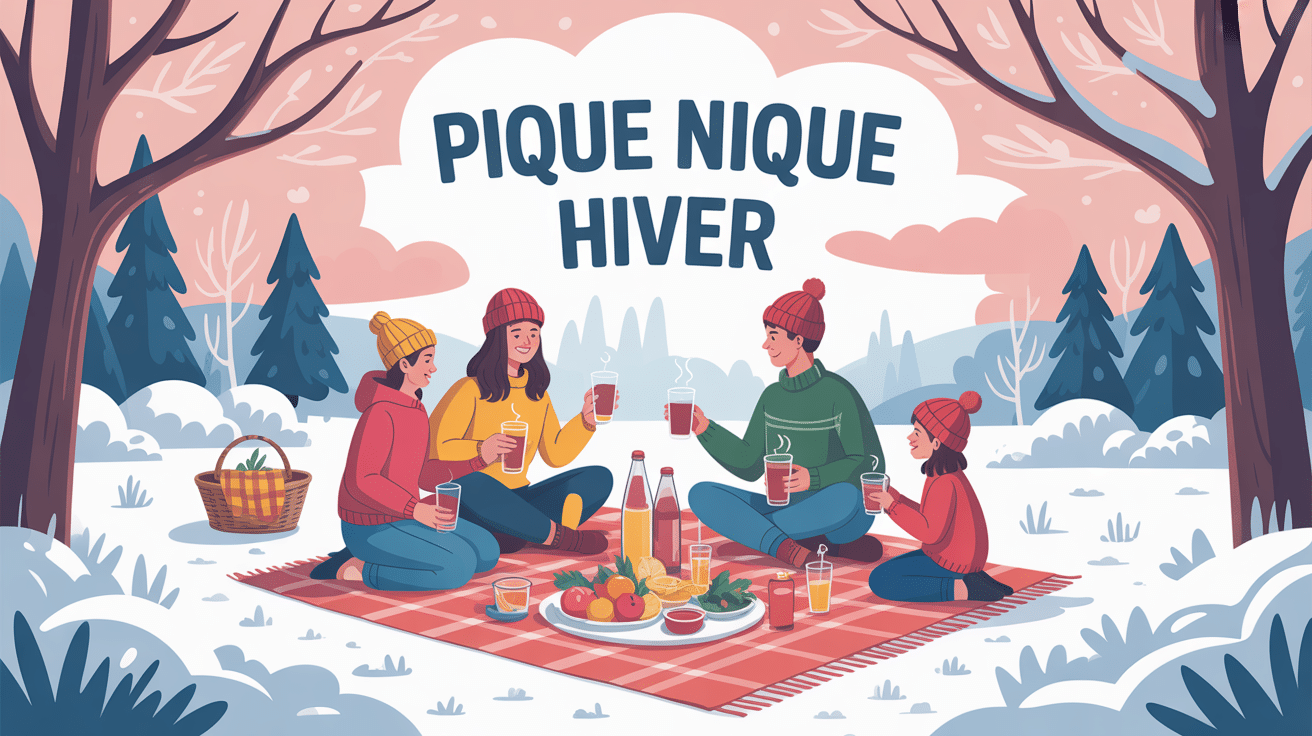 famille conviviale lors d'un pique nique hiver en nature
