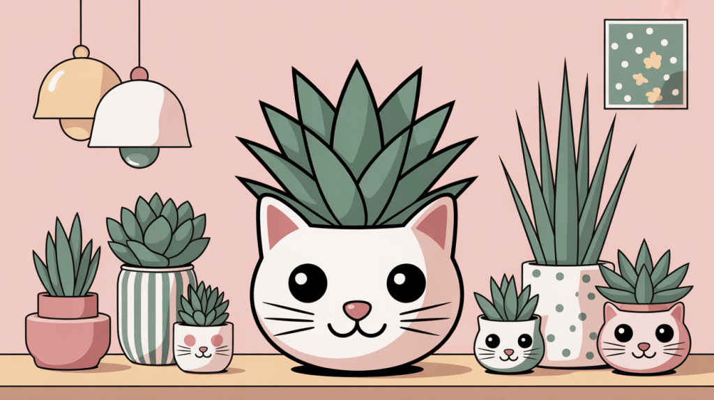 illustration plante tete de chat et deco feline