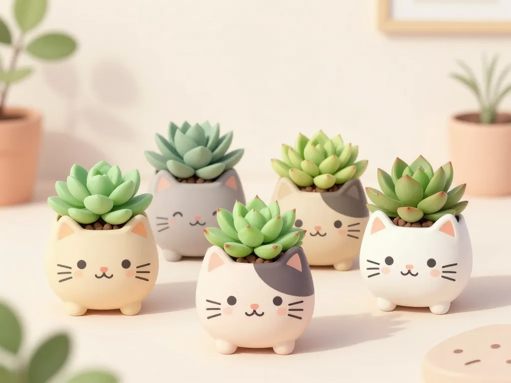 deco feline avec plante tete de chat