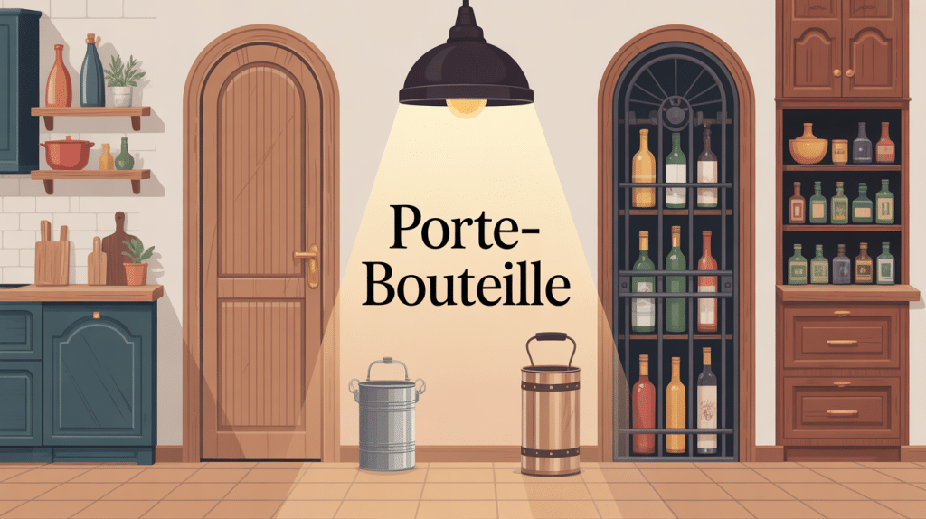 porte bouteille stylisé en bois et métal en cuisine salon et cave