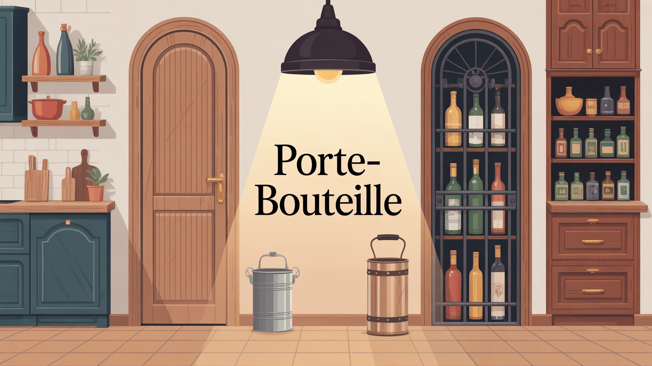 porte bouteille stylisé en bois et métal en cuisine salon et cave