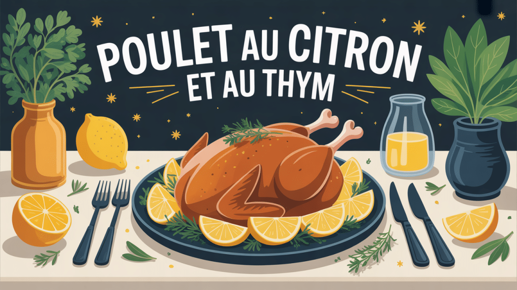 poulet au citron et au thym sur table ambiance méditerranéenne