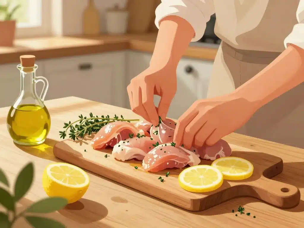 préparation poulet au citron et au thym étape cuisine