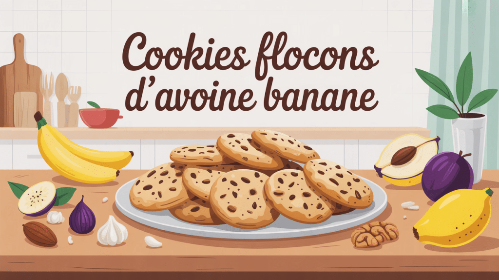 Assiette de cookies à l avoine et banane avec ingrédients, recette cookies flocons d avoine banane