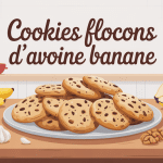 Assiette de cookies à l avoine et banane avec ingrédients, recette cookies flocons d avoine banane