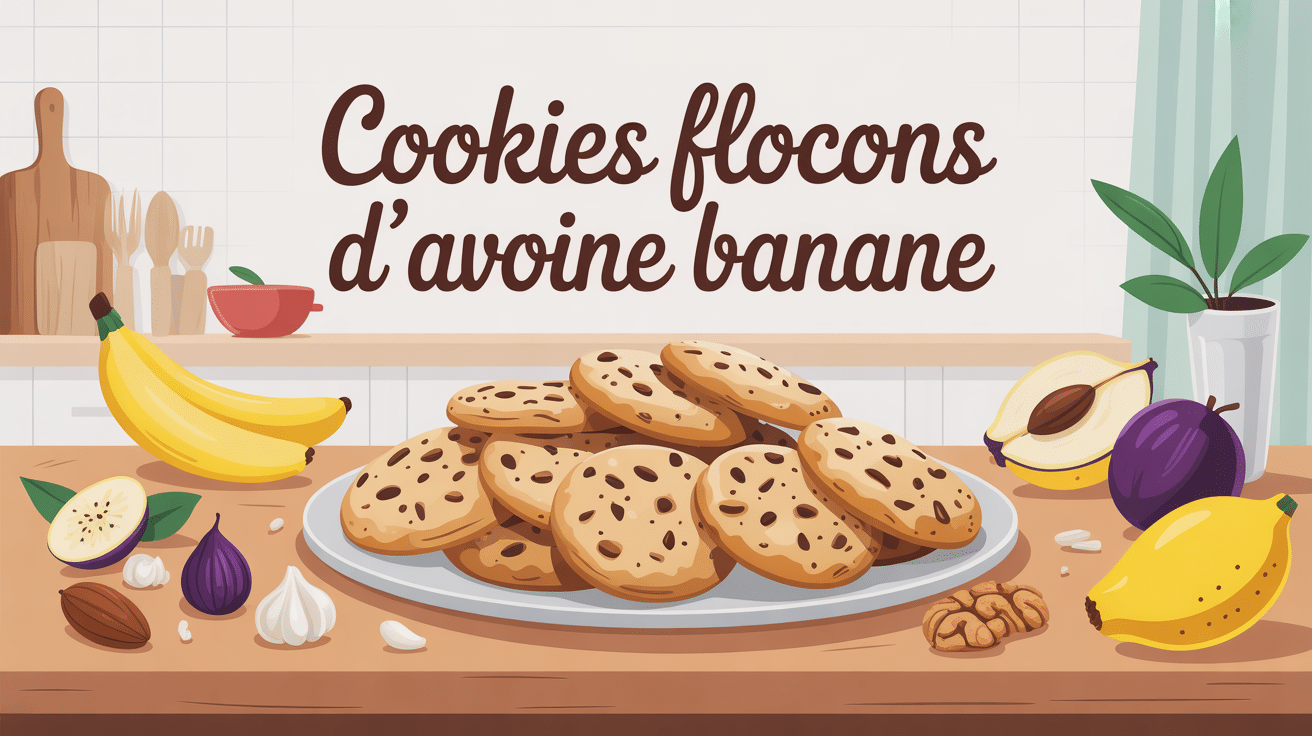 Assiette de cookies à l avoine et banane avec ingrédients, recette cookies flocons d avoine banane