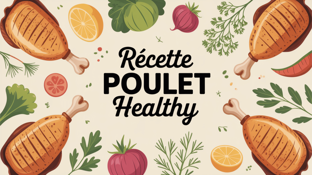illustration recette poulet healthy avec légumes et herbes