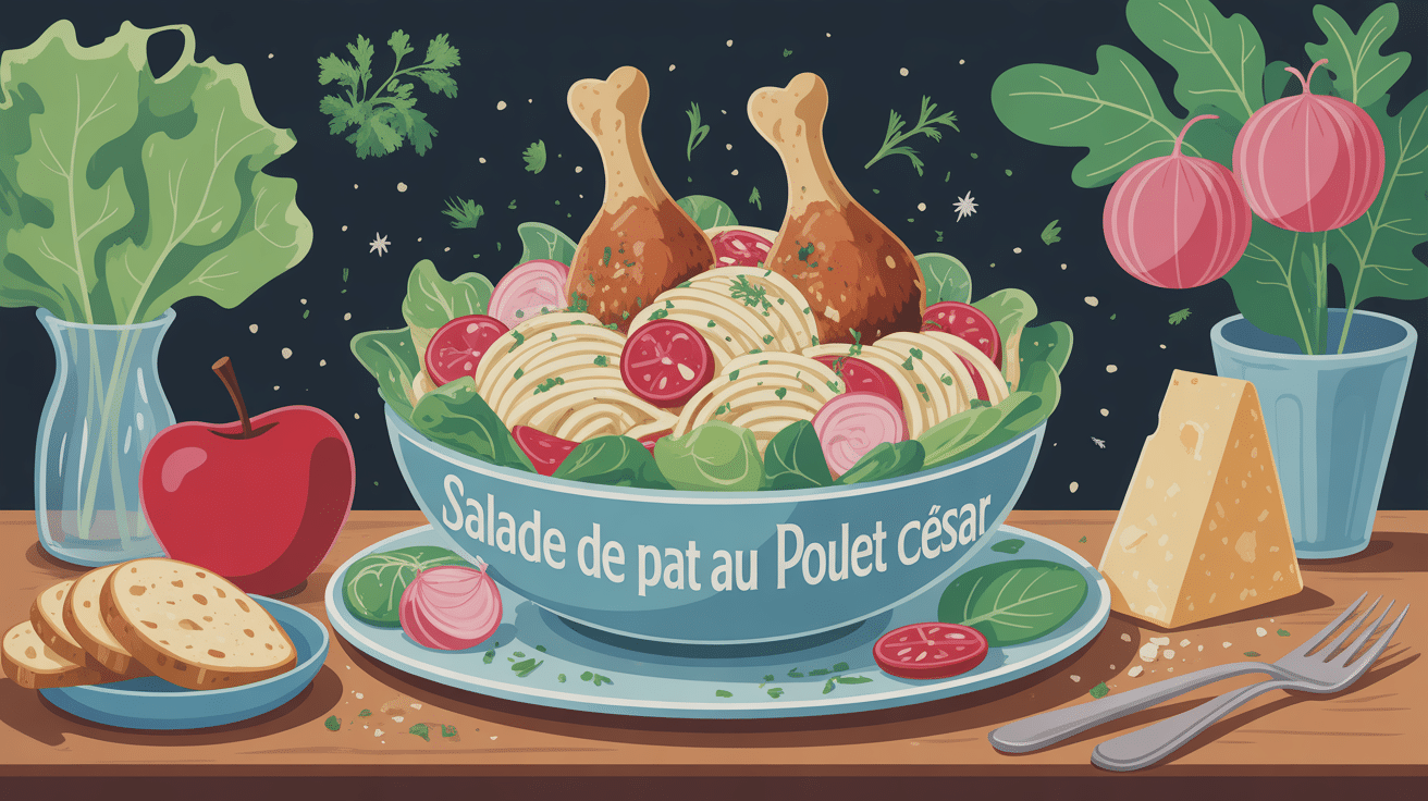 salade de pate au poulet cesar en grand saladier convivial