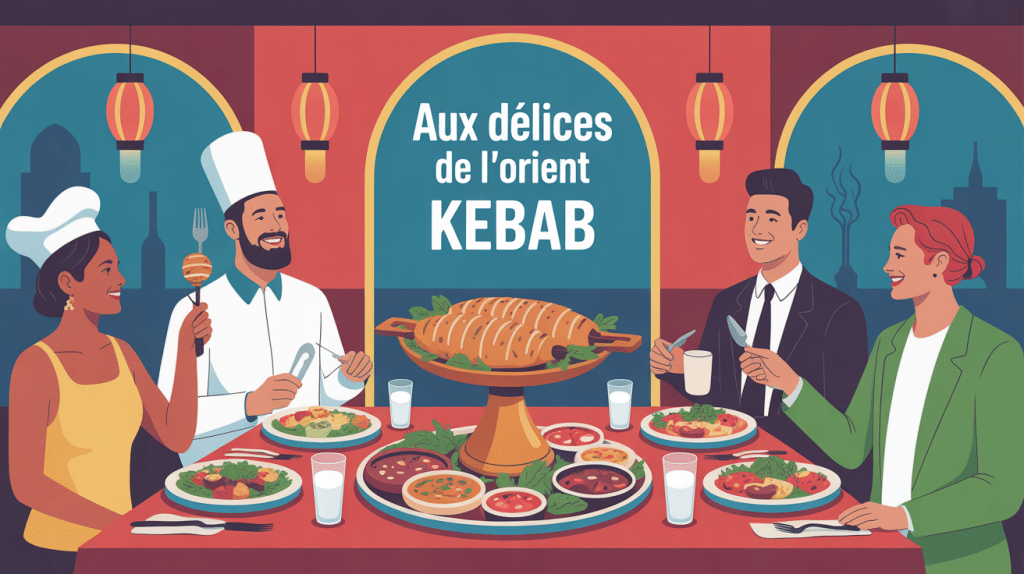 Ambiance conviviale aux Délices de l'Orient Kebab, grande table et plats orientaux
