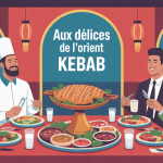 Ambiance conviviale aux Délices de l'Orient Kebab, grande table et plats orientaux