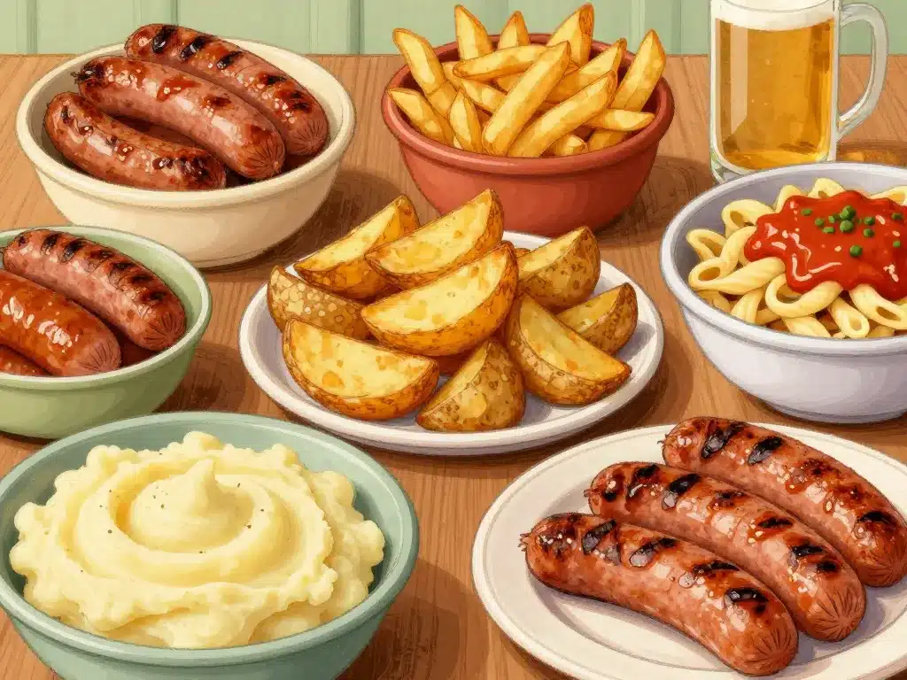 avec quoi accompagner des saucisses pommes de terre pâtes frites