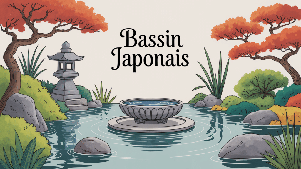 bassin japonais central dans jardin zen