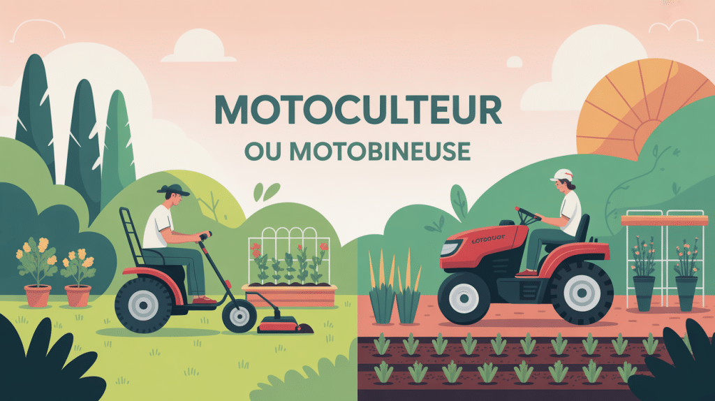 Différence entre motoculteur et motobineuse en illustration vectorielle pour le jardin