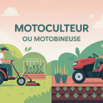Différence entre motoculteur et motobineuse en illustration vectorielle pour le jardin