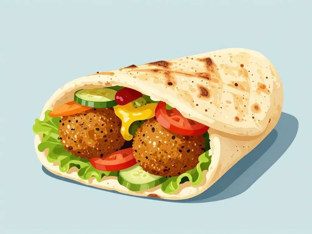 vue produit falafel kebab sandwich coupe falafels crudités sauces