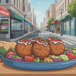 illustration moderne de falafel kebab appétissant avec pita boulettes sauces crudités