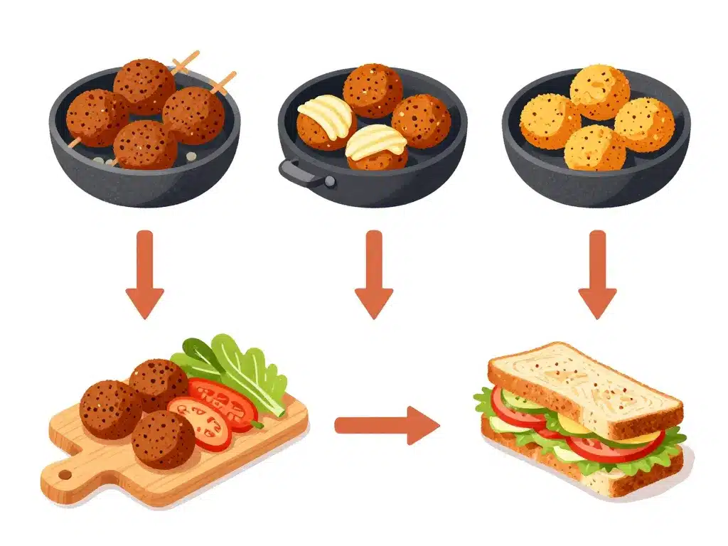 étapes falafel kebab maison cuisson falafels préparation pain crudités