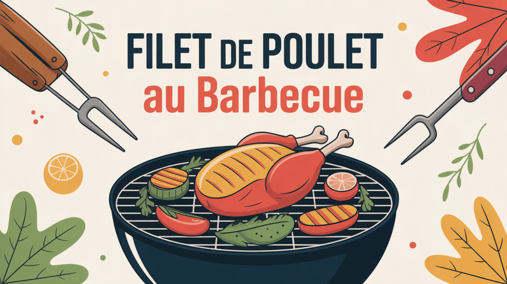 filet de poulet au barbecue illustration braises et légumes