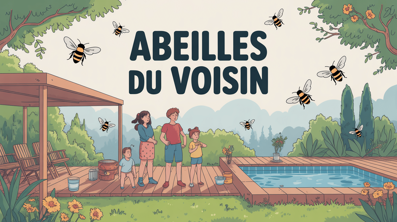 Je suis envahi par les abeilles de mon voisin illustration terrasse et piscine