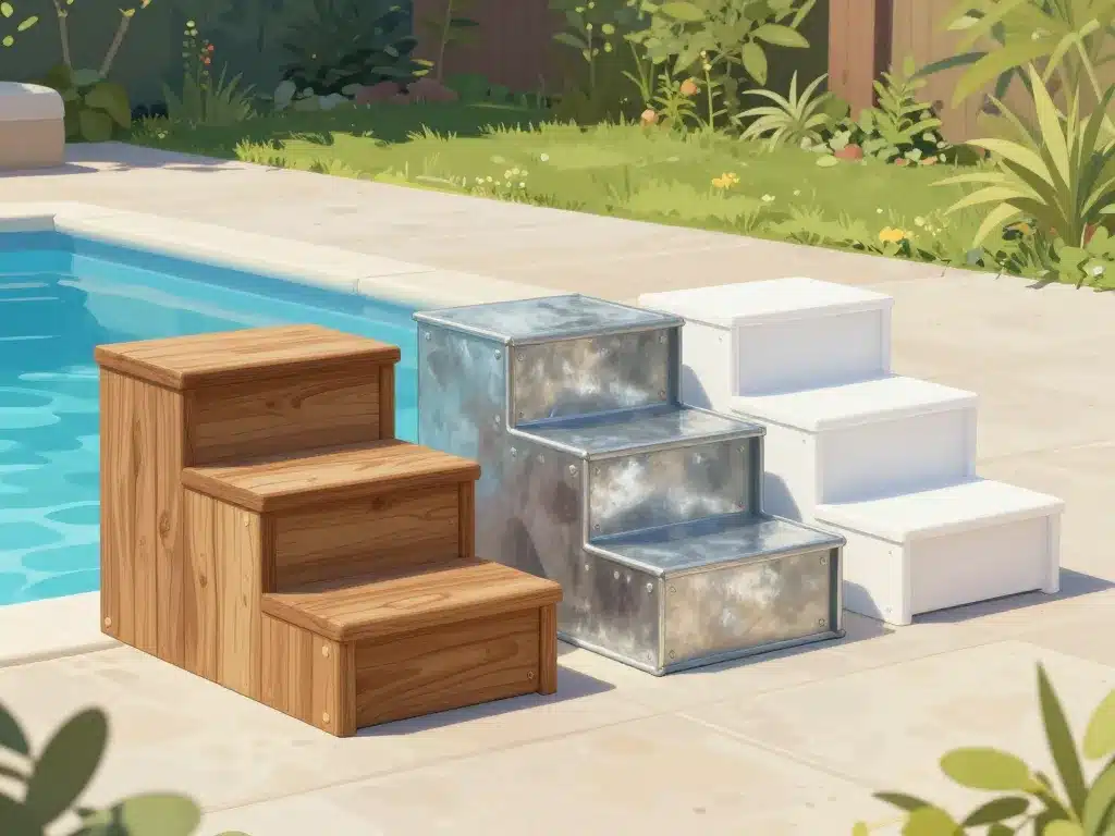 Comparatif matériaux escalier piscine hors sol fait maison bois métal PVC