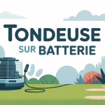 Jardin moderne avec meilleure tondeuse sur batterie au centre