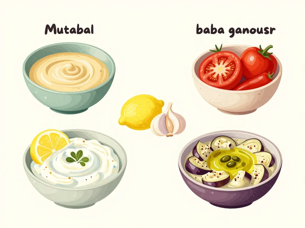 Diagramme des différences entre mutabal, baba ganoush et caviar d’aubergine
