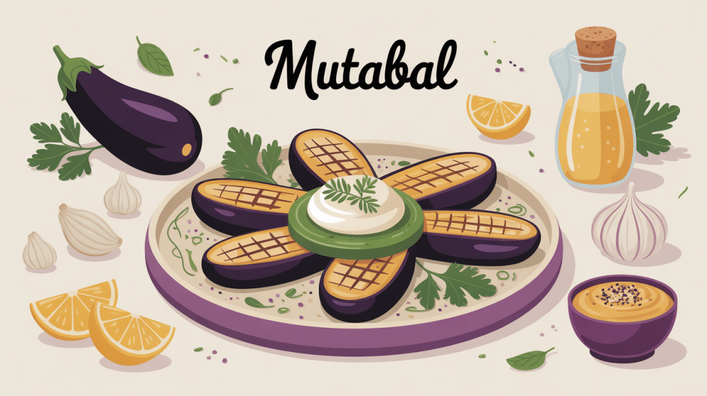 Illustration de mutabal purée d’aubergines au tahini dans un plat levantin