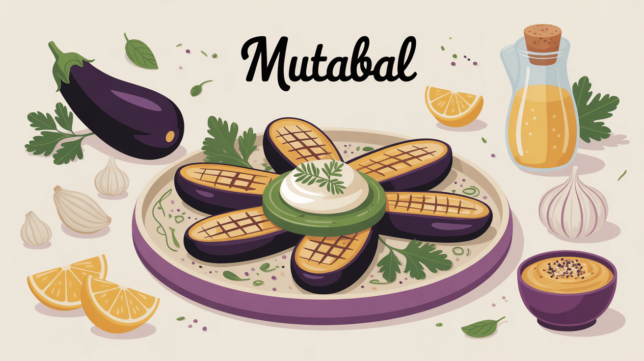 Illustration de mutabal purée d’aubergines au tahini dans un plat levantin