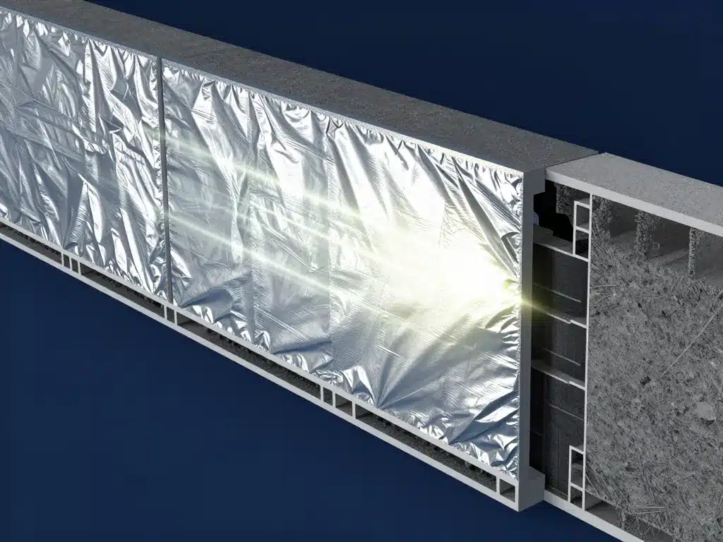 Schéma concept coupe mur murale isolant mince couches réfléchissantes